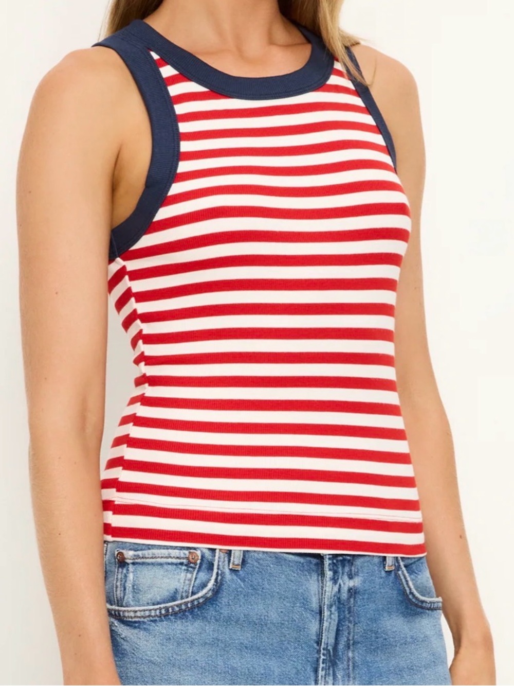 Michael Stars Red & White Striped Ribbed Tank with Navy Trim